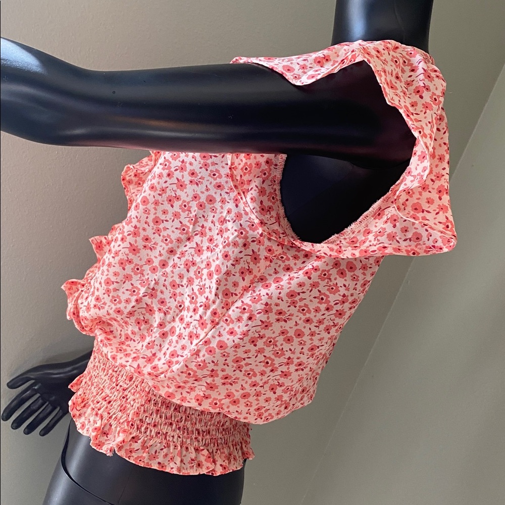 Lush Pink Peach Coral Floral Ruffle Blouse - Picture 6 of 12